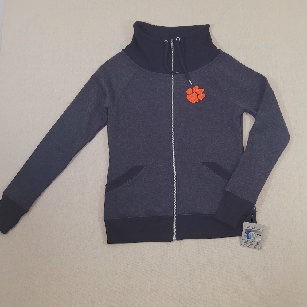 Women's L Clemson Tigers Grey Full Zip 2-Pocket Jacket Embroidered Orange Paw